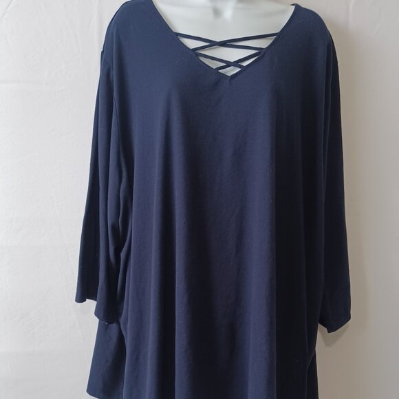 Catherines top blue 3/4 sleeeve v neck criss cross sz 4X - Picture 1 of 6